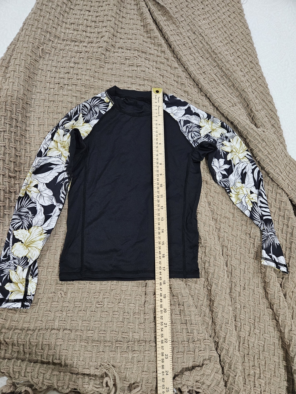 Kids Long-Sleeve Black Rashguard with Floral Sleeves